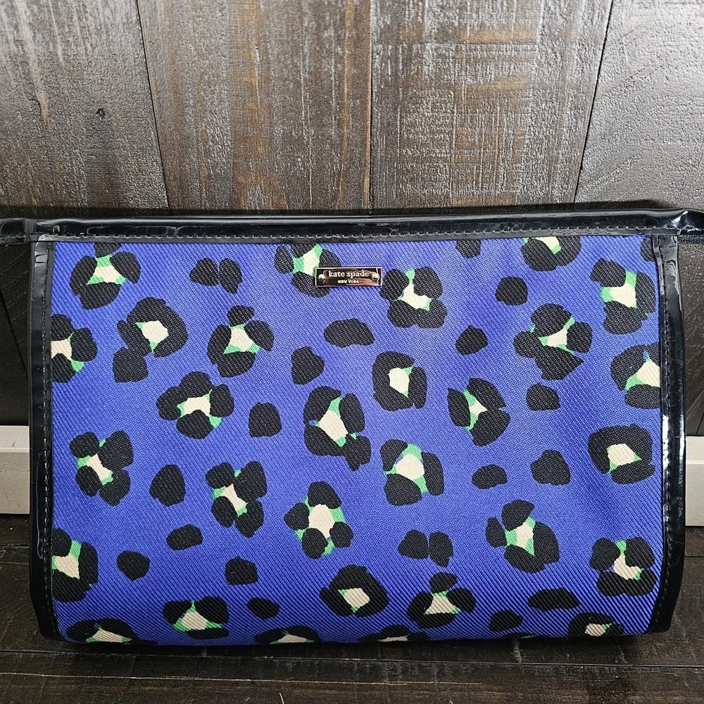 Kate Spade Slim Universal Emperblue Leopard Cosmetic Makeup Bag Sleeve Pouch Zip